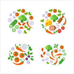 Fresh Vegetables Food flat illustration isolated on white. Healthy lifestyle