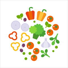 Fresh Vegetables Food flat illustration isolated on white. Healthy lifestyle