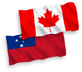National vector fabric wave flags of Canada and Independent State of Samoa isolated on white background. 1 to 2 proportion.