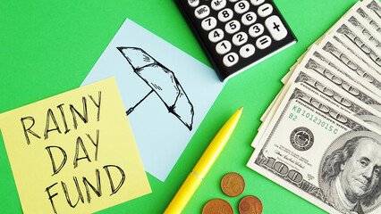 Rainy day fund savings are shown using the text