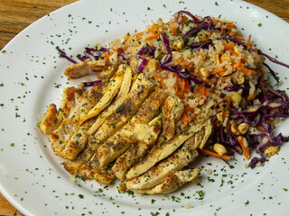 chicken with rice and salad