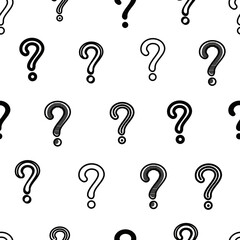 Seamless pattern with question marks on a white background in doodle style.