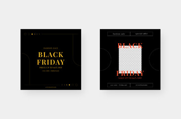 Black Friday sale. Black Friday social media post. Trendy editable social media post template. Vector illustration.