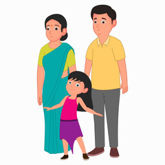 Cute little kid girl with parent, happy family, father, mother, cute little girl