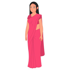 Naklejka premium Indian woman with traditional saree, female character, indian mother, indian sister