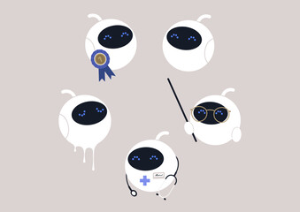 A set of five round robots, new technologies and modern life