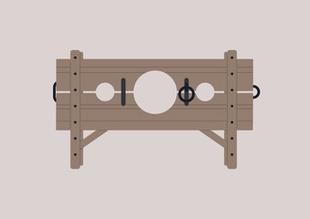 A medieval wooden pillory, guilt and punishment concept