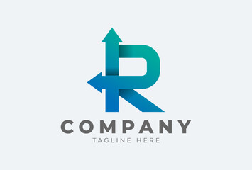 Initial R logo. letter R with arrow in gradient colour logo design inspiration, usable for brand and company logos