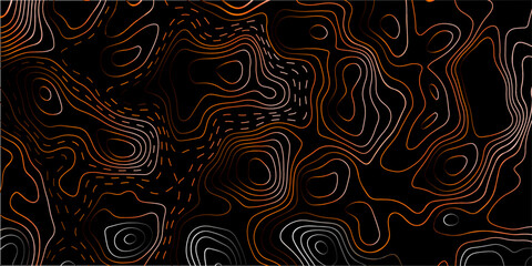 Fototapeta premium Black and white abstract background Abstracts Topographic map and gold lines, contour background, Vector contour topographic map background. Topography and geography map grid abstract backdrop.