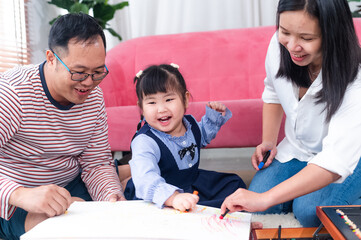 father mother daughter Happy family with daughters playing at home and weekend for family