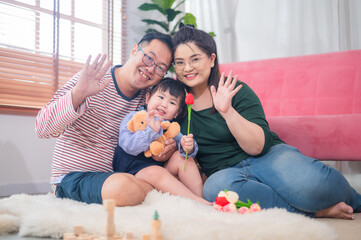 father mother daughter Happy family with daughters playing at home and weekend for family