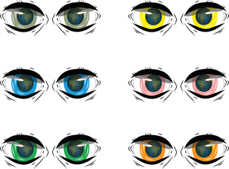 Cartoon beautiful eyes with globe vector set