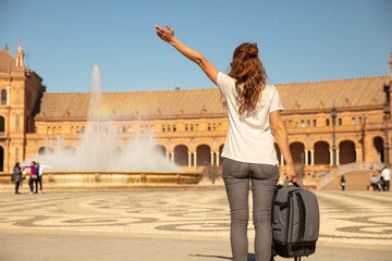 traveler woman in Spain Square- Plaza de Espana Seville- Andalusia