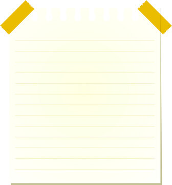 a lined note paper covered with transparent tape on a yellow background with a white checkered pattern