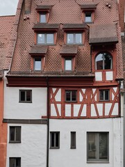 Traditional European old town buildings. Old historic architecture in Nuremberg, Germany