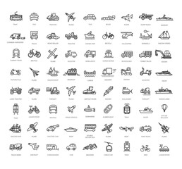 Transport, vehicle and delivery elements - minimal thin line web icon set