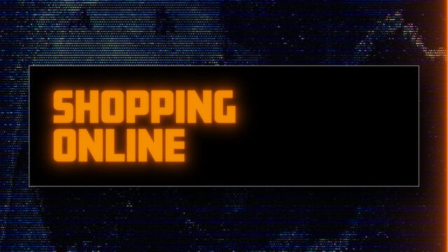 Shopping Online with Browser interface. Website window mockup, internet screen frame, browser tab on Glitch noise static television