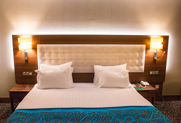Bedroom inside modern luxurious hotel stock photo