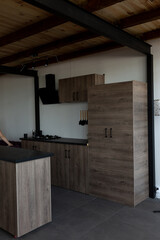 kitchen interior. the furniture in the kitchen. kitchen in beige