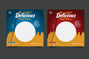 Fast food business promotion social media  post template design, Restaurant healthy burger online sale social media marketing cover or flyer bundle