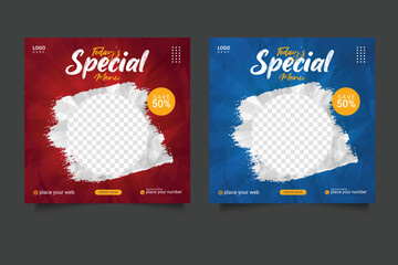 Fast food business promotion social media  post template design, Restaurant healthy burger online sale social media marketing cover or flyer bundle