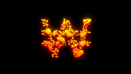 cute magmatic stones won sign - burning hot orange - red character, isolated - object 3D rendering