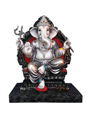 Hindu God Ganesha on white background, Ganesha Idol. Ganesh festival.