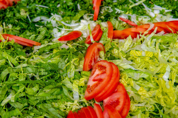 Fresh turkish condiment Side salad with tomato parsley and lettuce stock photo