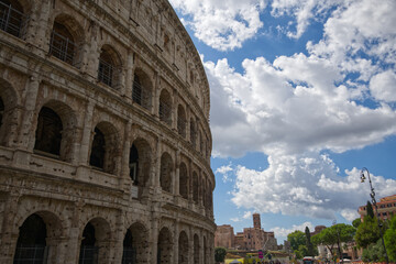 Naklejka premium The ancient Colosseum located in Rome Italy during the summer.