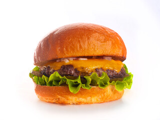 Juicy delicios burger on white isolated background junk food concept