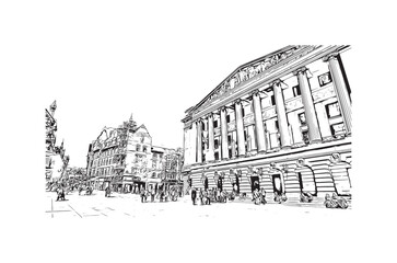 Obraz premium Building view with landmark of Nottingham is a city in central England. Hand drawn sketch illustration in vector.