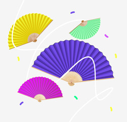 Fototapeta Realistic Detailed 3d Vibrant Color Hand Fans Concept. Vector obraz