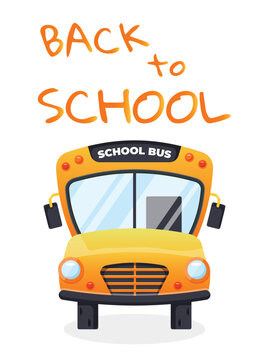 Yellow School bus front view flat illustration