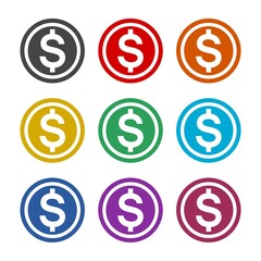 American dollar icon. Set icons colorful