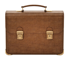 Leather retro briefcase isolated on transparent background. 3D illustration