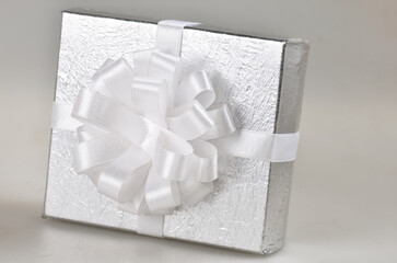 silver gift box on white background
