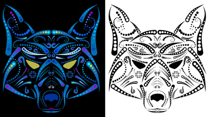 fox hindu tattoo mexican talavera set illustration in vector format