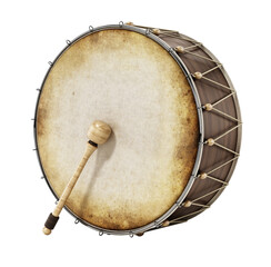 Naklejka premium Generic traditional Ramadan drum and stick isolated on transparent background. 3D illustration