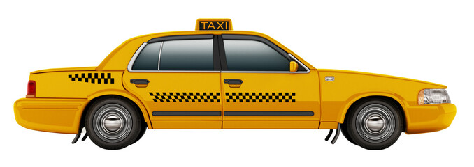 Yellow taxi cab isolated on white background. 3D illustration - obrazy, fototapety, plakaty