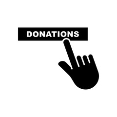 Hand touch icon with donations text. icon related to charity, international day of charity. Glyph icon style, solid. Simple design editable