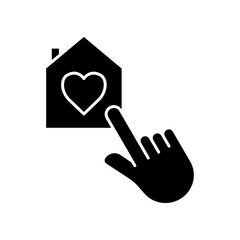 Obraz premium Hand touch icon with house and heart. icon related to charity, affection, love. Glyph icon style, solid. Simple design editable