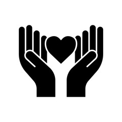 Hand icon with heart. icon related to charity, affection, love. Glyph icon style, solid. Simple design editable