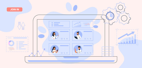 HRIS Human Resources Information System acronym HR web business office innovative interface concept Vector illustration Employee data Recruitment Training Benefits Attendance Analytics Payroll