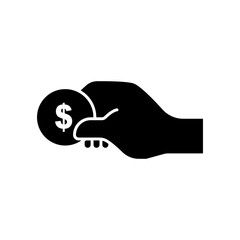 Hand holding dollar icon. icon related to charity, business. Glyph icon style, solid. Simple design editable