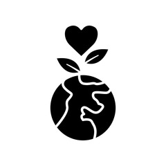 Earth icon with plant and heart. icon related to charity, International day of charity. Glyph icon style, solid. Simple design editable