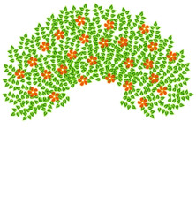 Blooming tree of life illustration. Tree trunk shaped like a human body with luminous, energizing roots, green foliage and orange flowers