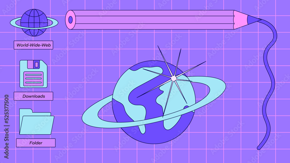 Fototapete set of user interface elements in retro y2k vaporwave style.