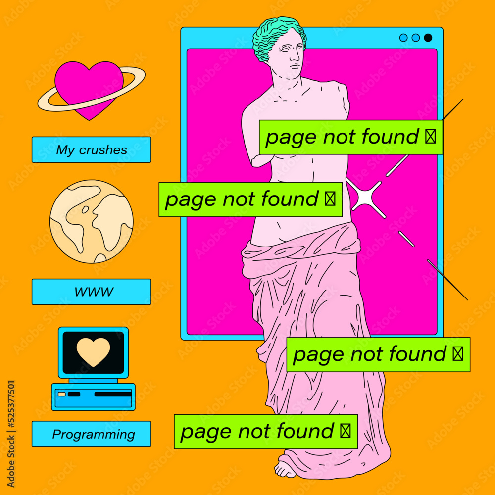 Aufkleber Retro desktop with icons in vaporwave 80's style. Collage of user interface elements and Venus sculpture. 