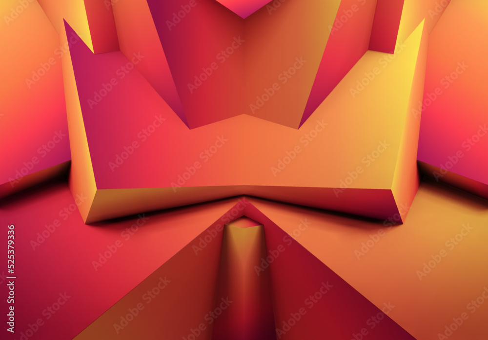 Poster Abstract geometric background with colorful 3D shapes or architectural forms for booklet or video conference backdrop