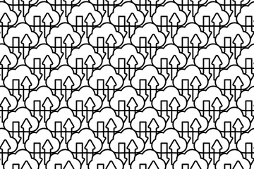 Fototapeta premium Seamless pattern completely filled with outlines of cloud technology symbols. Elements are evenly spaced. Vector illustration on white background